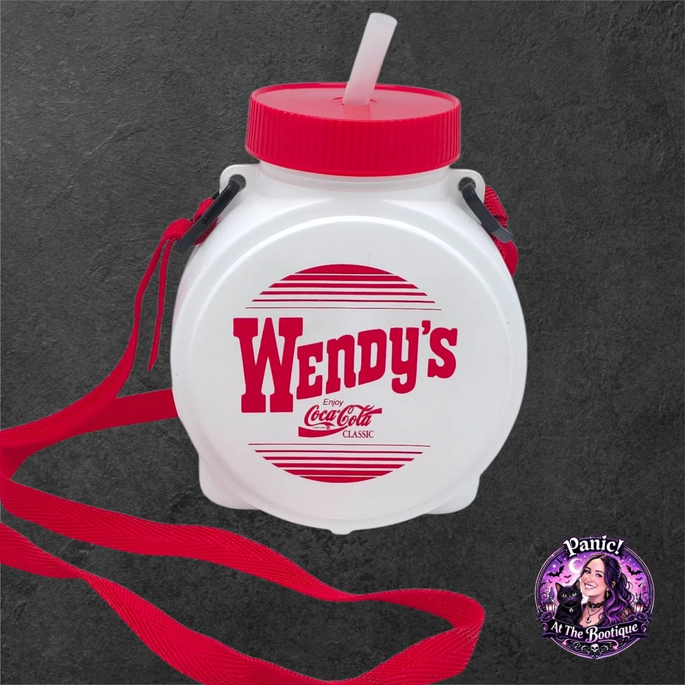 Wendy's Coca-Cola Vintage Canteen Plastic White Red Strap Retro Water Bottle 90s